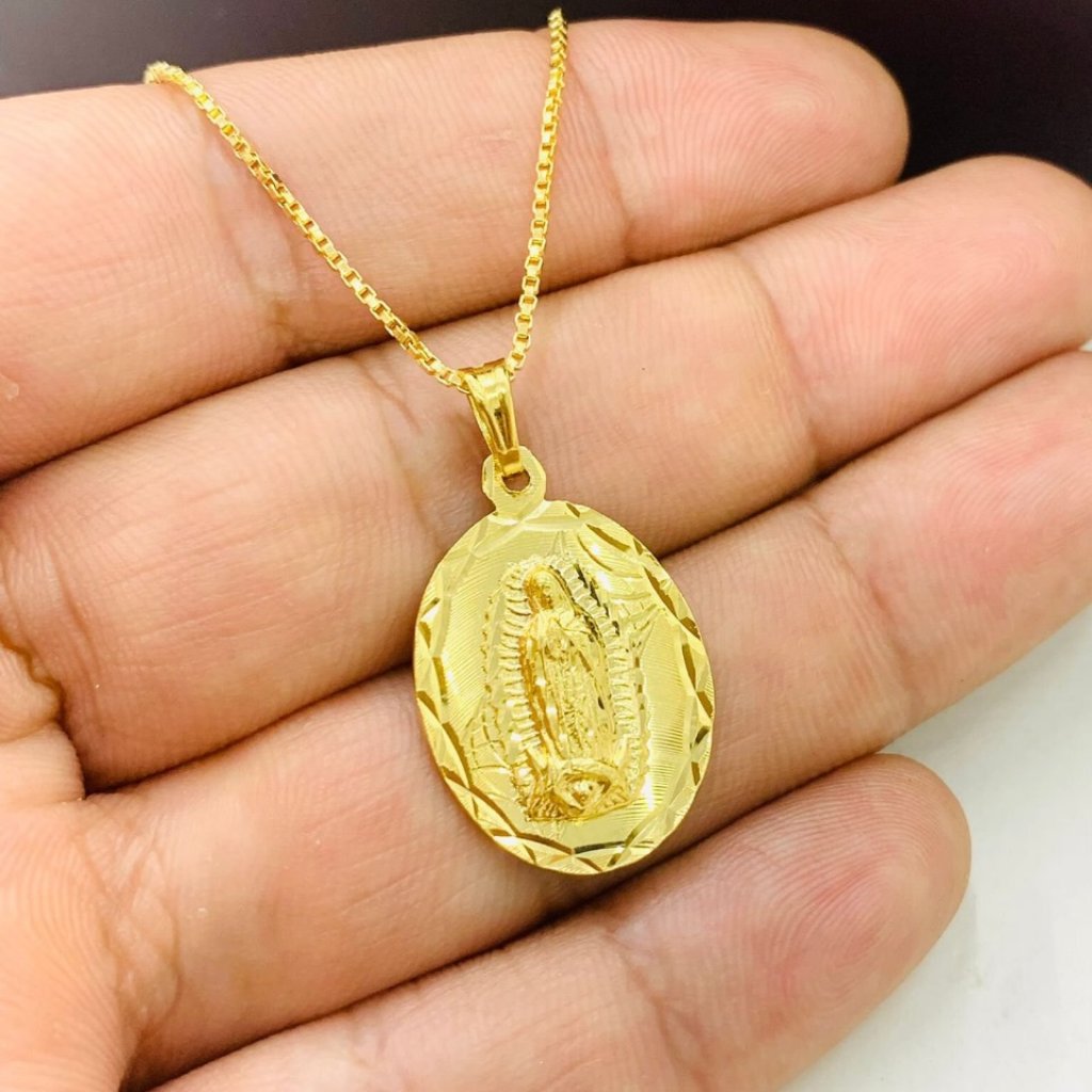Yellow Gold Filled Virgen De Guadalupe Necklace Box Link Chain 20 26x18mm Women 27$